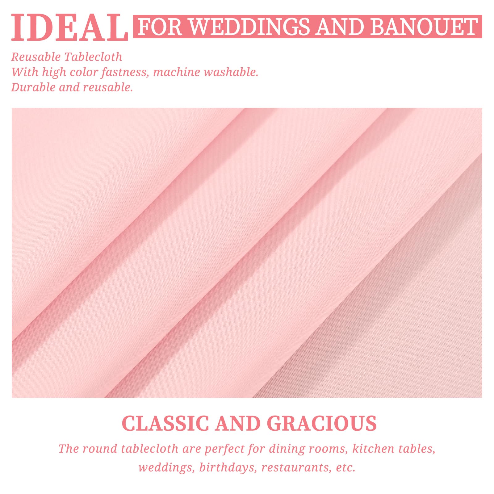 Showgeous 10 Pack Pink Round Tablecloth - 120 Inch Polyester Table Cloth - Washable Decorative Fabric Table Covers for Wedding, Dining, Party, Banquet, Buffet
