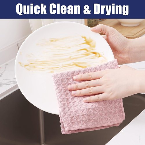 Homaxy Microfiber Kitchen Towels - Ultra Absorbent Waffle Weave | 16 x 28 Inch, 4 Pack, Pink