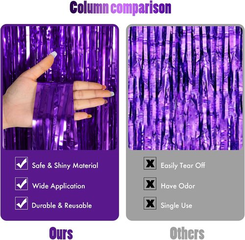 CANREVEL Purple Foil Fringe Backdrop Curtains - 2 Pack Tinsel Streamers for Birthday, Graduation & Disco Parties | 3.3x8.2 Feet