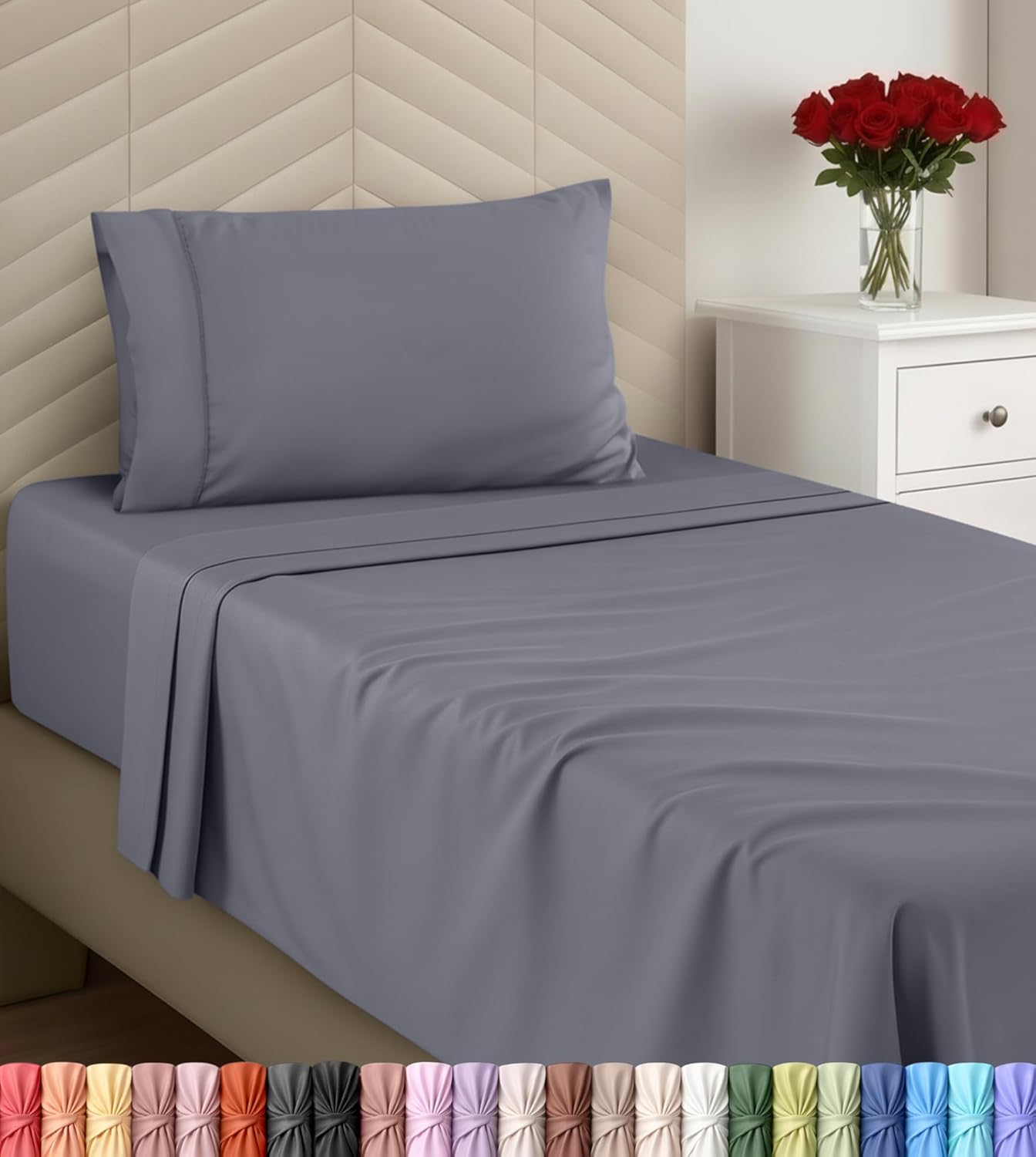 Utopia Bedding Twin Size Sheet Set - Soft Brushed Microfiber - Deep Pocket, Includes Fitted & Flat Sheet | Grey