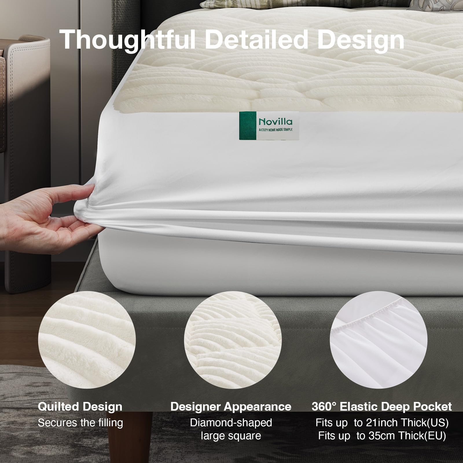 Novilla Fleece Mattress Topper Queen, Warm Sherpa Mattress Pad, Cloud-Like Soft Bed Cover for Winter, Deep Pocket fits up to 21", Machine Washable