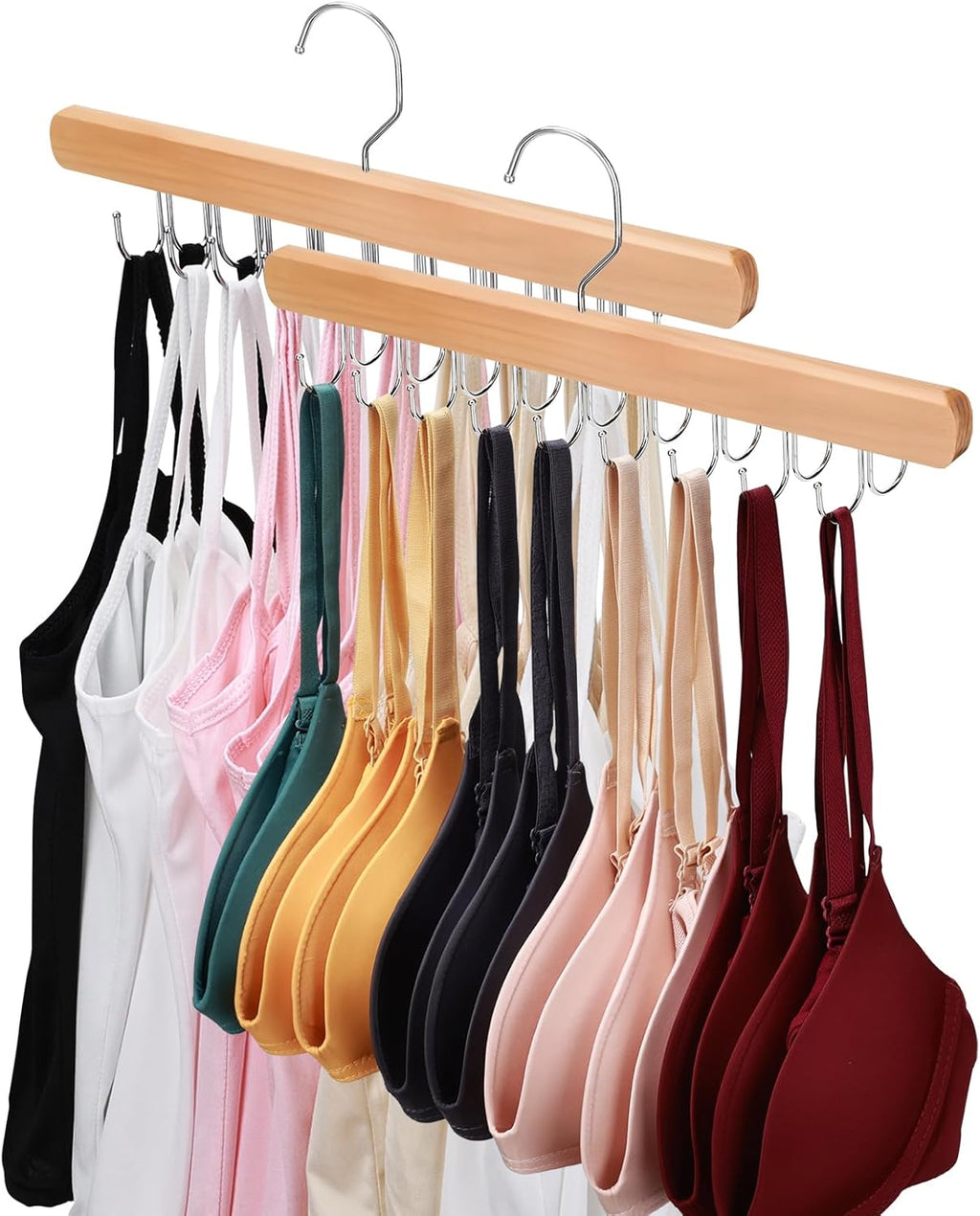 NECAMOCU Bra Hanger - Premium Wooden Closet Organizer with 36 Foldable Hooks | Space-Saving Design