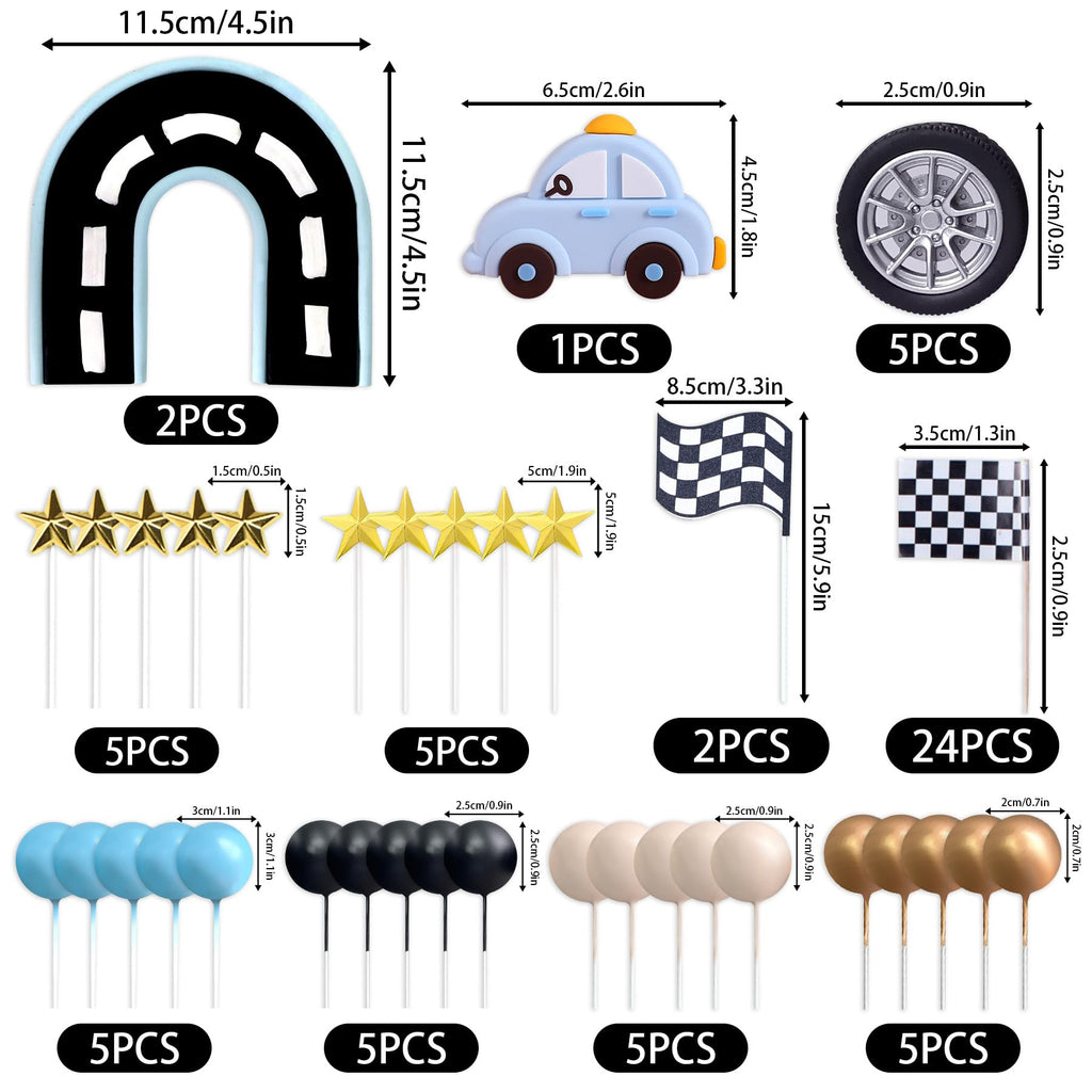 64PCS Race Car Cake Topper Cars Cake Topper Car Birthday Party Decoration Race Track Decorations