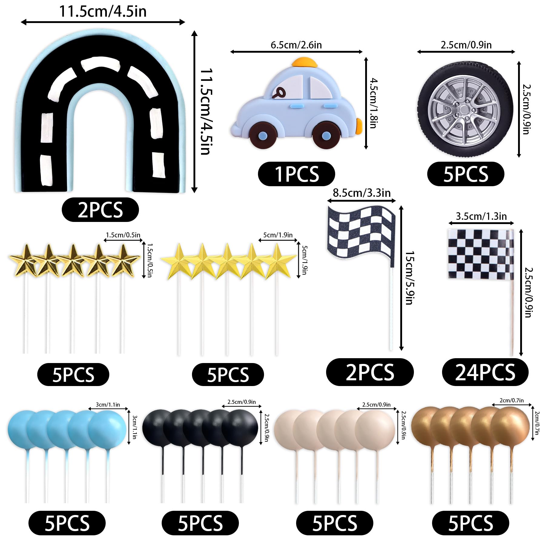 64PCS Race Car Cake Topper Cars Cake Topper Car Birthday Party Decoration Race Track Decorations