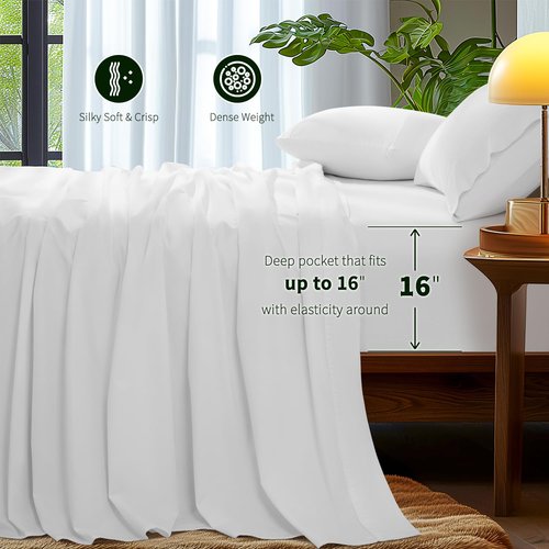 AiAngu 100% Egyptian Cotton Sheet Set 4 Piece, Luxury 1000 Thread Count Queen Sheets, Breathable & Cooling Sheets, 16" Deep Pocket, Machine Washable, Hotel Style Home Bedding(King,White)