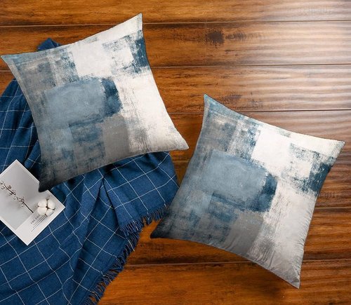 Alricc Throw Pillow Covers 18x18 Set of 2 Blue and Grey Art Throw Pillow Covers Soft Decorative Couch Pillow Covers for Home Living Room Bedroom