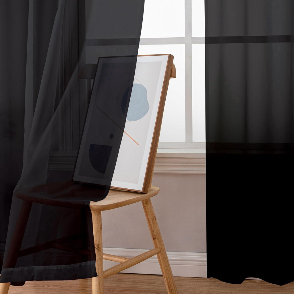 Simplebrand Black Sheer Curtains - Elegant Light Filtering Rod Pocket Panels | 84 Inches Long, 2-Pack