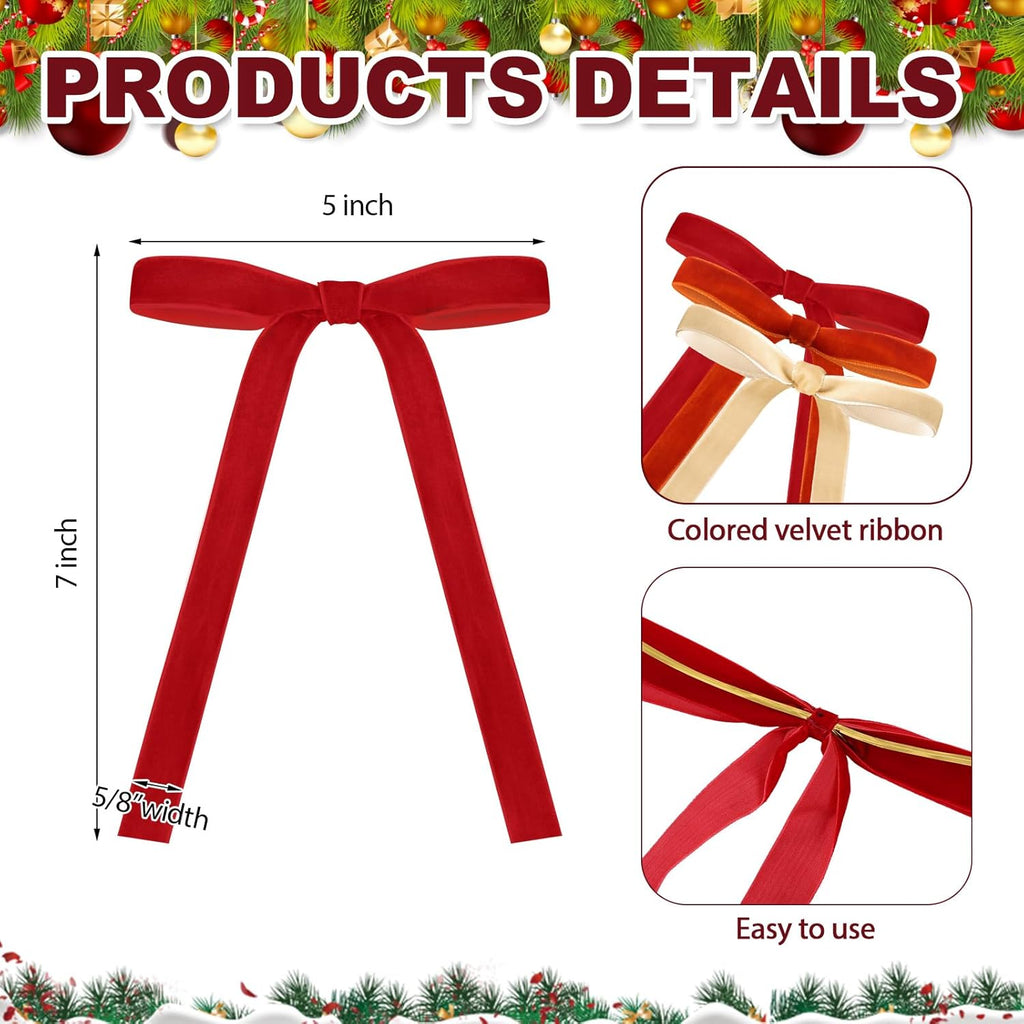 Skiennix 24 Pcs Velvet Bows - Vintage Ribbon Bows for Christmas Tree & Crafts | 5 x 7 Inch, Terracotta