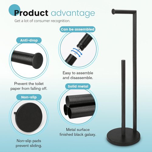 Black Galaxy Toilet Paper Holder Stand - Rustproof Free-Standing Storage for 4 Rolls