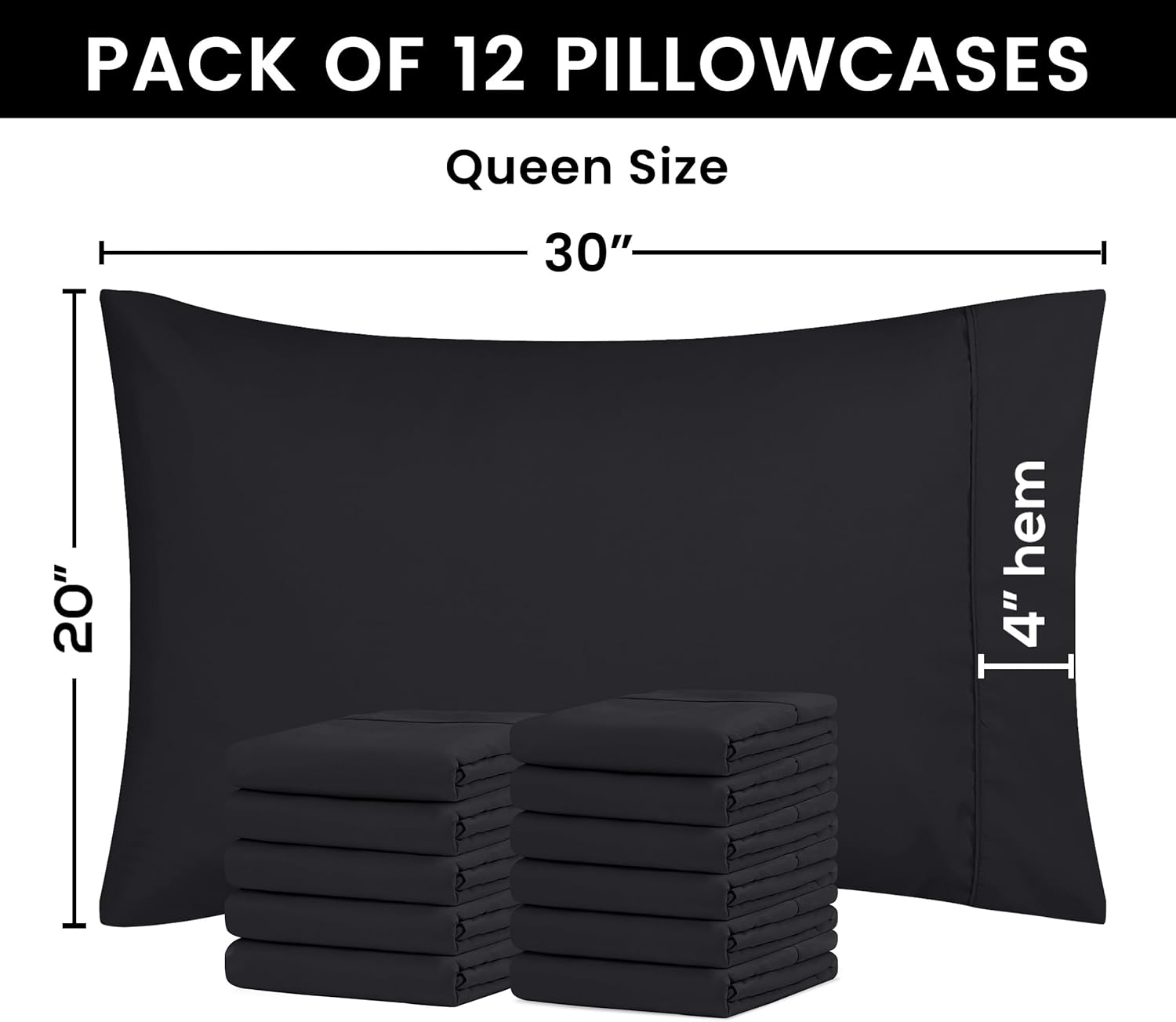 Utopia Bedding Queen Pillow Cases - 12 Pack | Soft Brushed Microfiber | Fade Resistant 20" x 30" Black
