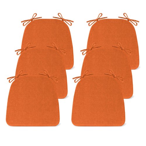 IASEAHK Chair Cushions for Dining Chairs Set of 6, Non Slip Kitchen Chair Pads, 17" x 16" x 2", Indoor Dining Chair Cushions with Ties, D-Shaped Seat Cushions for Kitchen Chairs, Orange