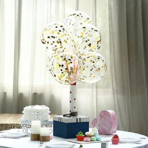Bezente Gold Confetti Balloons - 12-Inch Helium Balloons with Golden Paper Dots | 60 Pack for Celebrations