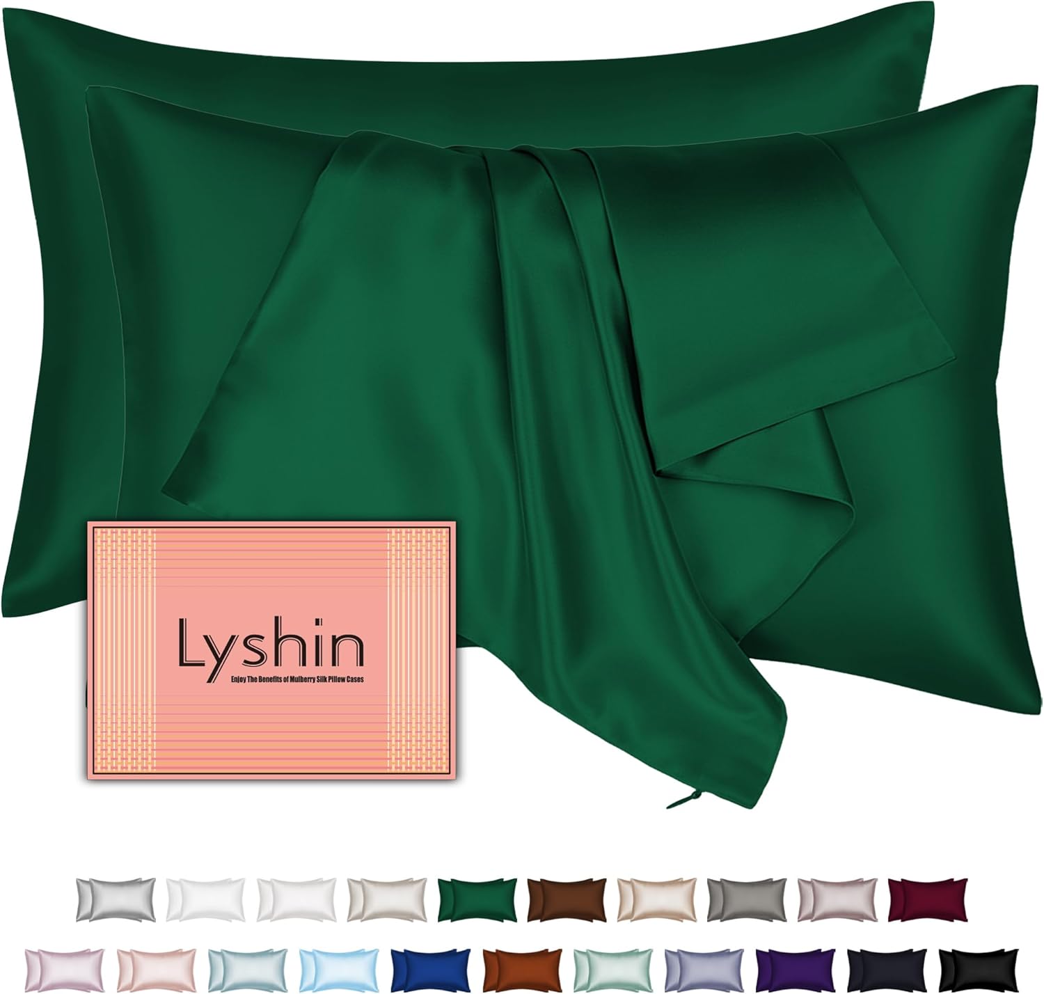 Skiennix Silk Pillowcases - 2 Pack Standard Size | Mulberry Silk for Hair & Skin - Olive Green