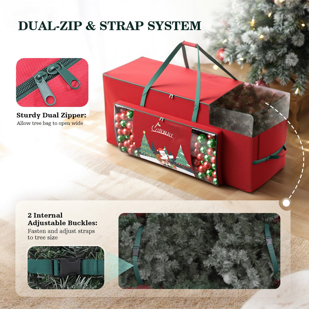 UIRWAY Christmas Tree Storage Bag- Fit for 9ft Artificial Trees, 600D Oxford Christmas Tree Bag with Transparent Pouch & Side Pocket, Extra Large Tree Bags with Sturdy Handles & Dual Zipper, Red