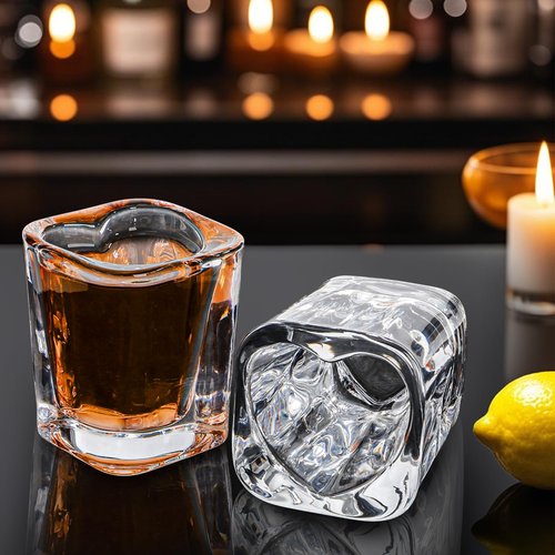 Jucoan 20 Pack 1.5 oz Shot Glasses Set, Cute Square Heart Shaped Shot Glasses Set, Clear Heavy Base Tequila Soju Spirit Liquor Shot Glass for Valentine's Day, Bachelor Wedding Party Bar Supplies