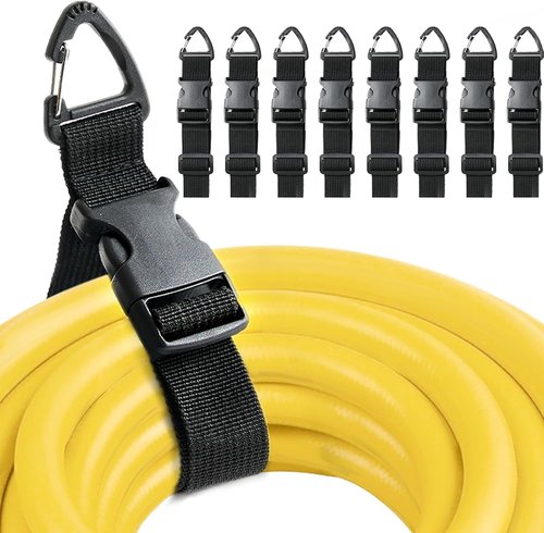 Heavy Duty Extension Cord Holder | 17-Inch Adjustable Storage Straps with Triangle Clips - 8 Pack for Garage Organization
