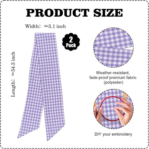 Elegant Wreath Sash by [Brand Name] - Purple White Checkered Plaid Bow Ribbon Bundle | 2 Pack (5.12" x 54.33") for Easter & Spring Decor