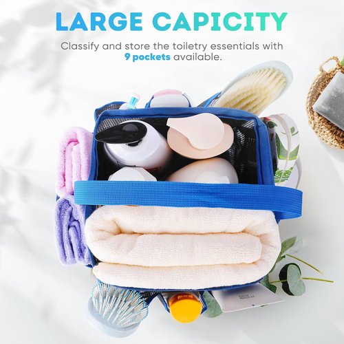 EUDELE Mesh Shower Caddy - Portable 8-Pocket Organizer for College Dorm, Beach, Gym & Travel - Blue