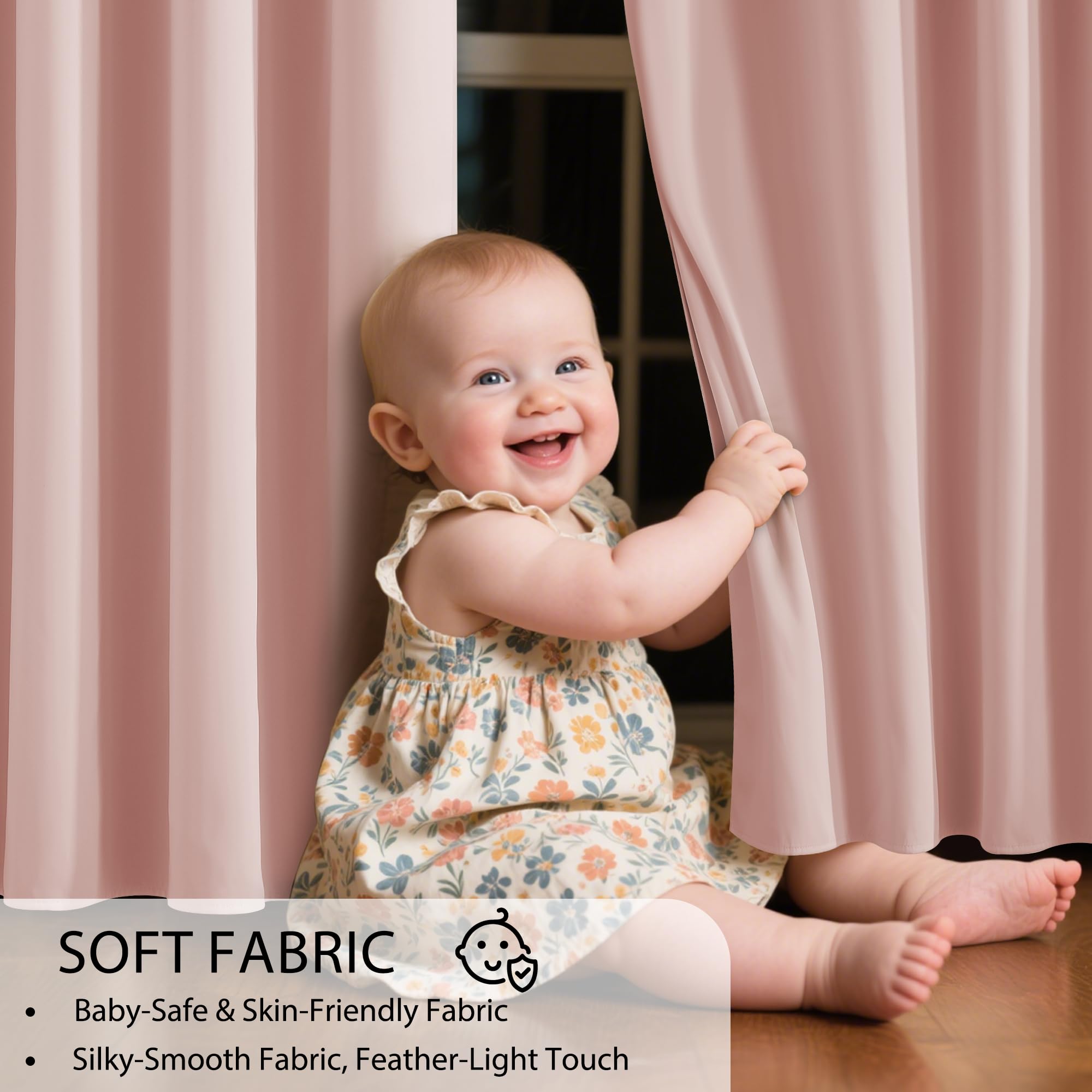 RYB HOME 100% Blackout Pink Curtains for Girls Bedroom, 2 Panels Blackout Thermal Insulated Noise Reducing Window Drapes for Kids Baby Room Living Room, 52 inches Wide by 84 inches Long