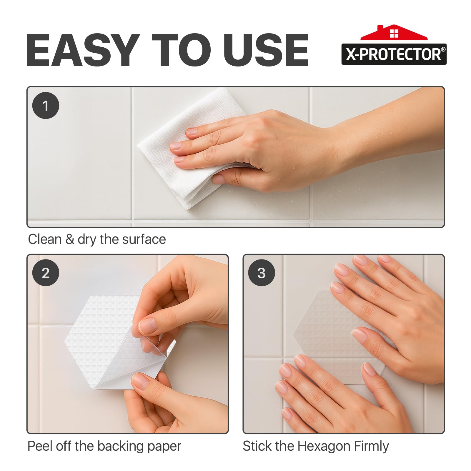 X-Protector Bathtub Non Slip Stickers - 24 PCS Pack 3.15" - Clear Anti Slip Shower Stickers - Premium Shower Adhesive Strips - Self Adhesive Bathtub Non Slip Decals - Prevent Unexpected Slipping!