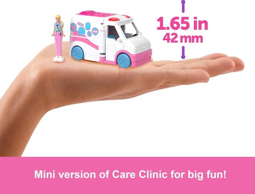 Barbie Mini Doll & Toy Vehicle Set - Color-Change Care Clinic with 1.5-Inch Doll