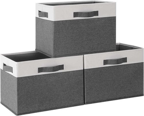 GhvyenntteS Large Fabric Storage Bins - Foldable 3-Pack with 3 Handles | 15x11x9.6 Inch Closet Organizers