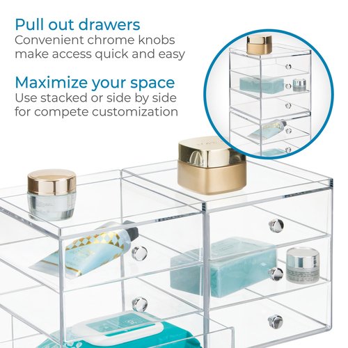 Clarity Cosmetic Organizer for Vanity Cabinet to Hold Makeup, Beauty Products - 3 Drawer, Clear