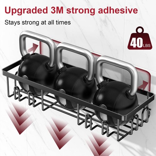 Getsrichfc Shower Caddy - Rustproof Adhesive Shelves for Large Capacity Bathroom Storage | Black