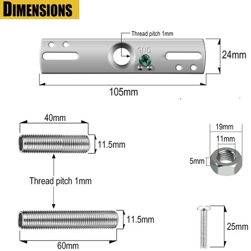 Light Fixture Cross Bar Kit Screw Collar Loop Kit Canopy Hardware Set Heavy Duty Die Cast Ceiling Hook Loop Holder (Brass, 2 Pack)