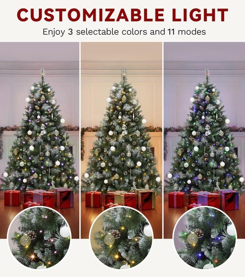 Pre-lit Frosted Artificial Christmas Tree 4.5ft with Pinecones & LED Lights - Green