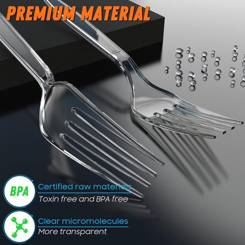 Dipoo Heavy-Duty 7.1" Clear Plastic Forks - BPA Free & Heat Resistant, 84 Count Premium Disposable Cutlery