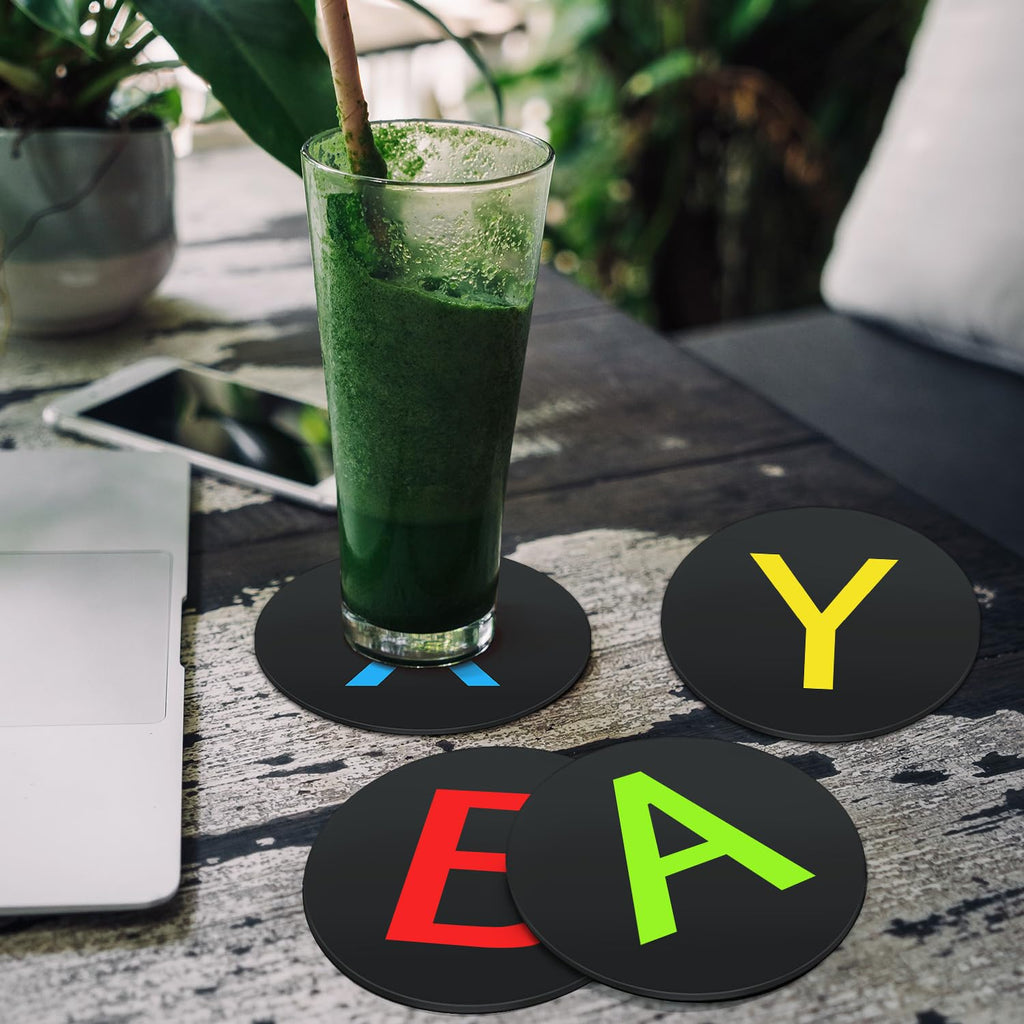 ABYX Silicone Gaming Coasters Set of 4 – A B X Y Game Controller Button Drink Coasters, Game Room Décor, Gifts for Gamers Men Boyfriend Dad – Black