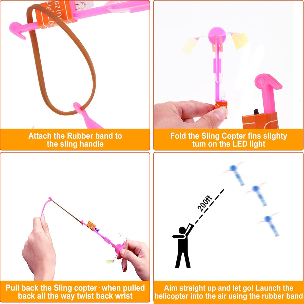 **LPVOQPTH LED Flying Toy Set - 25 Slingshot Glow Helicopters for Outdoor Fun | Glow in the Dark Party Favors for Kids (Ages 4-12)**