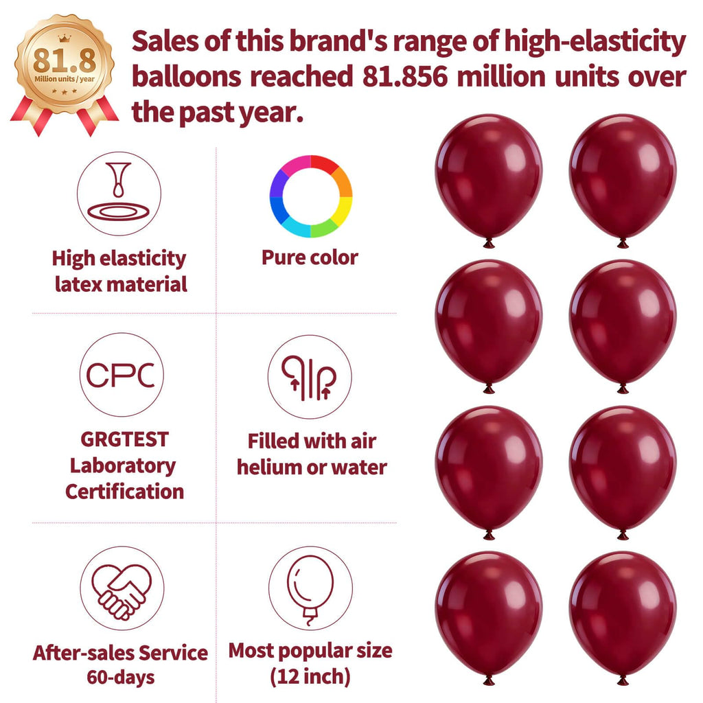 110pcs Burgundy Red Balloon 12 Inch, Burgundy Red Latex Balloons for Birthday Party Baby Shower Wedding(with 2 Ribbons).