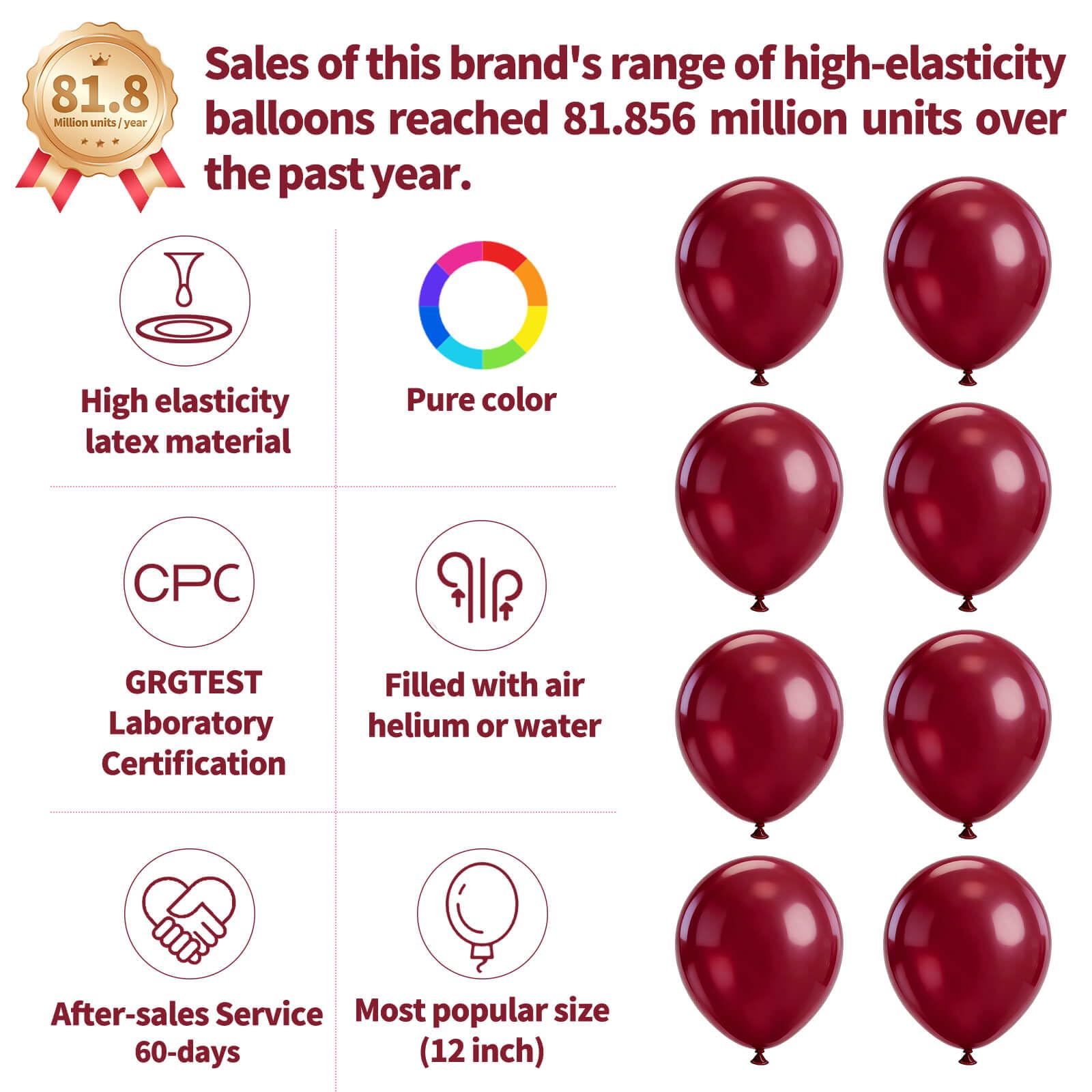 110pcs Burgundy Red Balloon 12 Inch, Burgundy Red Latex Balloons for Birthday Party Baby Shower Wedding(with 2 Ribbons).