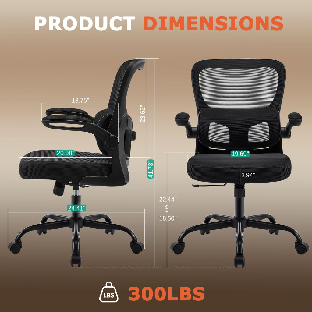 AreShark Office Chair Ergonomic Desk Chairs with Adjustable Lumbar Support, High Back Breathable Mesh Chair with Wheels& Flip-up Armrests,Rolling Swivel Comfy Task Computer Chair for Home Work Gaming