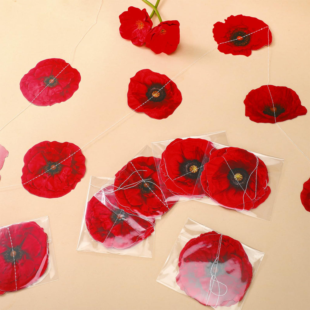 Fullhawl 8 Pieces Wizard Themed Party Decorations Artificial Poppy Flowers Paper Garlands Red Flower Hanging Banners Poppy Cutouts for Wizard Themed Birthday Memorial Day Party Favor Supplies