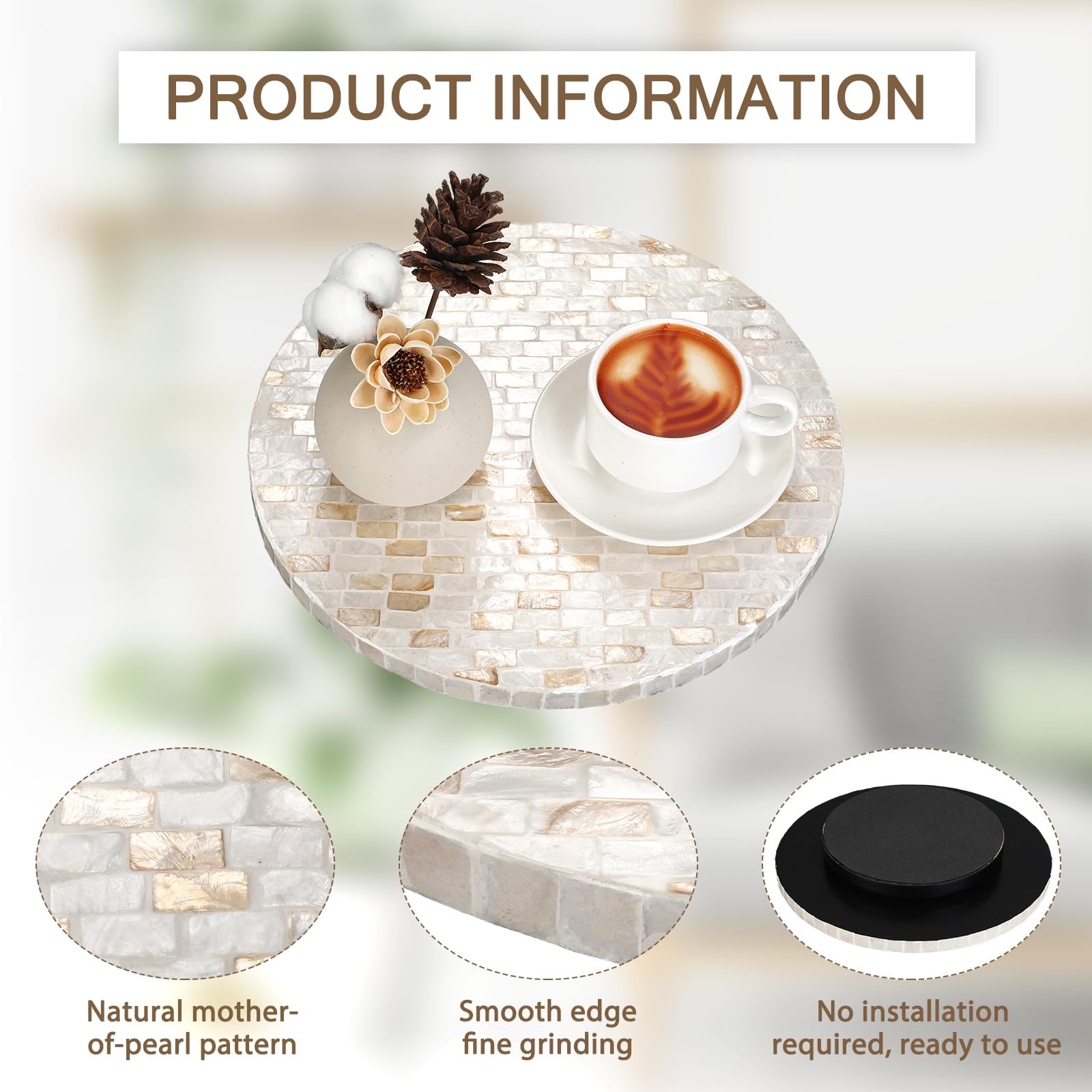 Reallnaive Mother of Pearl Lazy Susan for Table Turntable Organizer Wood Round Spinning Tray Rotating for Kitchen Cabinet Counter Spice Pantry 12 Inch (Marble Pattern)