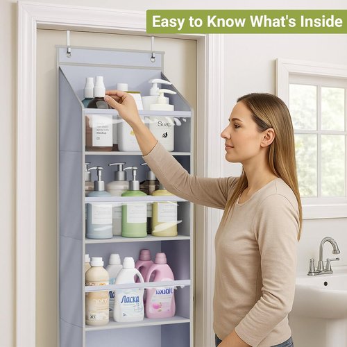 AOODA Over The Door Organizer - Large Capacity Hanging Storage with Clear Deep Pockets | Ideal for Nursery, Bathroom, Bedroom, and Pantry (Grey)