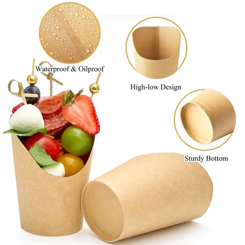 ZORRITA 100 Sets 8 oz Small Charcuterie Cups with Sticks, Disposable Kraft Paper Charcuterie Boxes French Fry Holder Individual Appetizer Serving Cup (100 Cups + 400 Cocktail Picks)