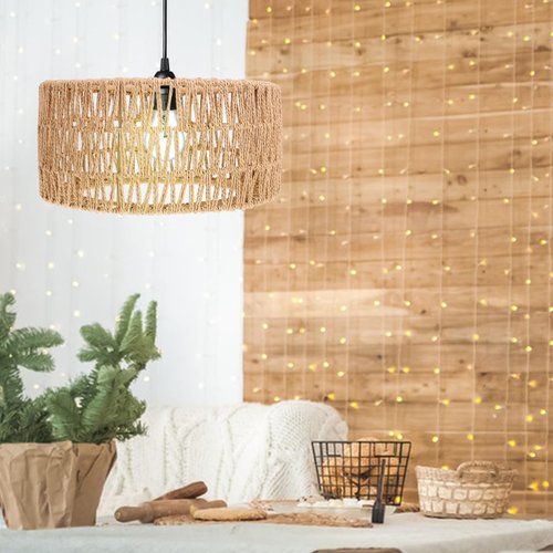 BESTOYARD Handwoven Straw Rope Lampshade, 12 x 6 Inch Rustic Rope Ceiling E27 Lampshade Woven Pendant Cover for Tea Room, Bar, Inn Decor