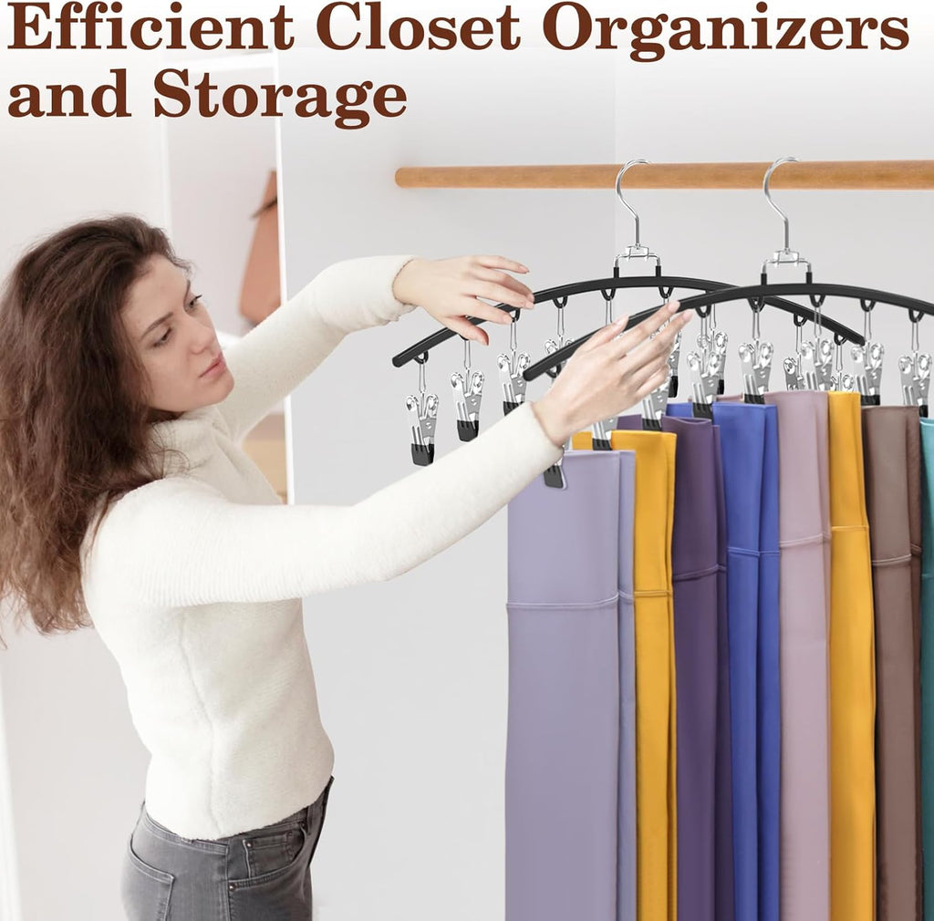 Skiennix Legging Organizer - 360° Swivel Metal Rack with 20 Clips for Space-Saving Closet Storage | Black