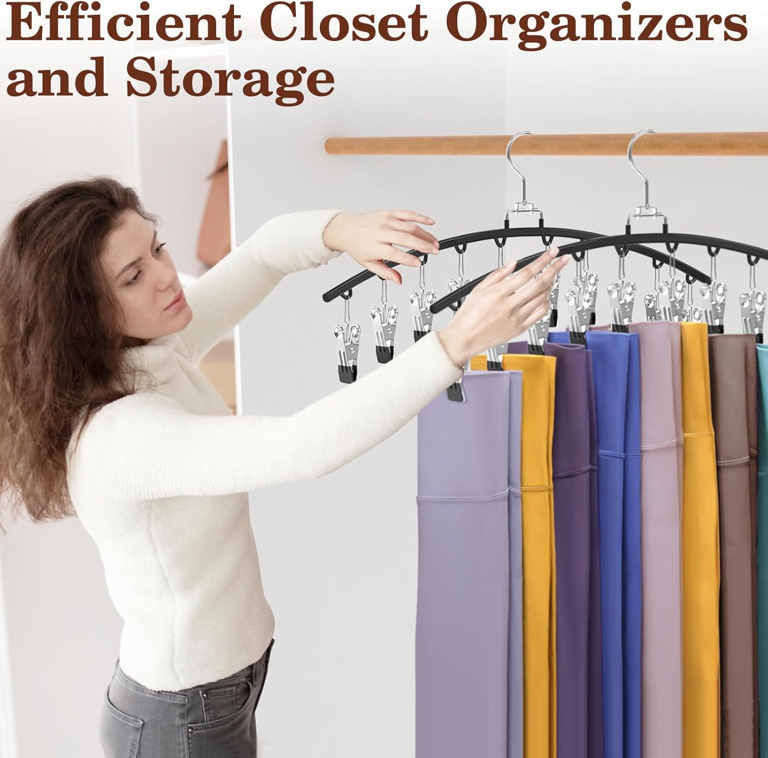 Skiennix Legging Organizer - 360° Swivel Metal Rack with 20 Clips for Space-Saving Closet Storage | Black