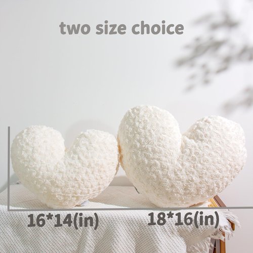 Ailive Cream Heart Pillow 16"(40cm), 600GSM Rose Textured Decorative Throw Pillows, Super Matte Soft Fluffy Faux Rabbit Fur Heart Shaped Cushion for Couch Bed Sofa Aesthetic Room Decor