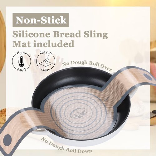 Enameled Cast Iron Bread Oven, Leonyo Dutch Oven for Sourdough Bread Baking, Cast Iron Dutch Ovens Pot with Lid & Non Stick Silicne Baking Mat for Cooking, 6 Quart, White