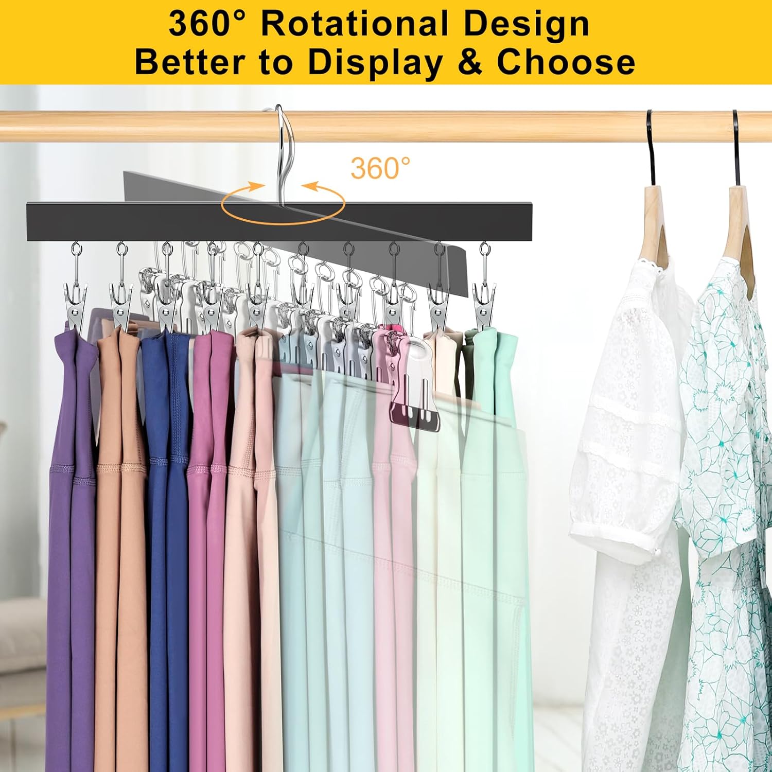 Skiennix Legging Organizer - 360° Rotating Closet Hangers for 20 Leggings, Jeans, and More | 2-Pack
