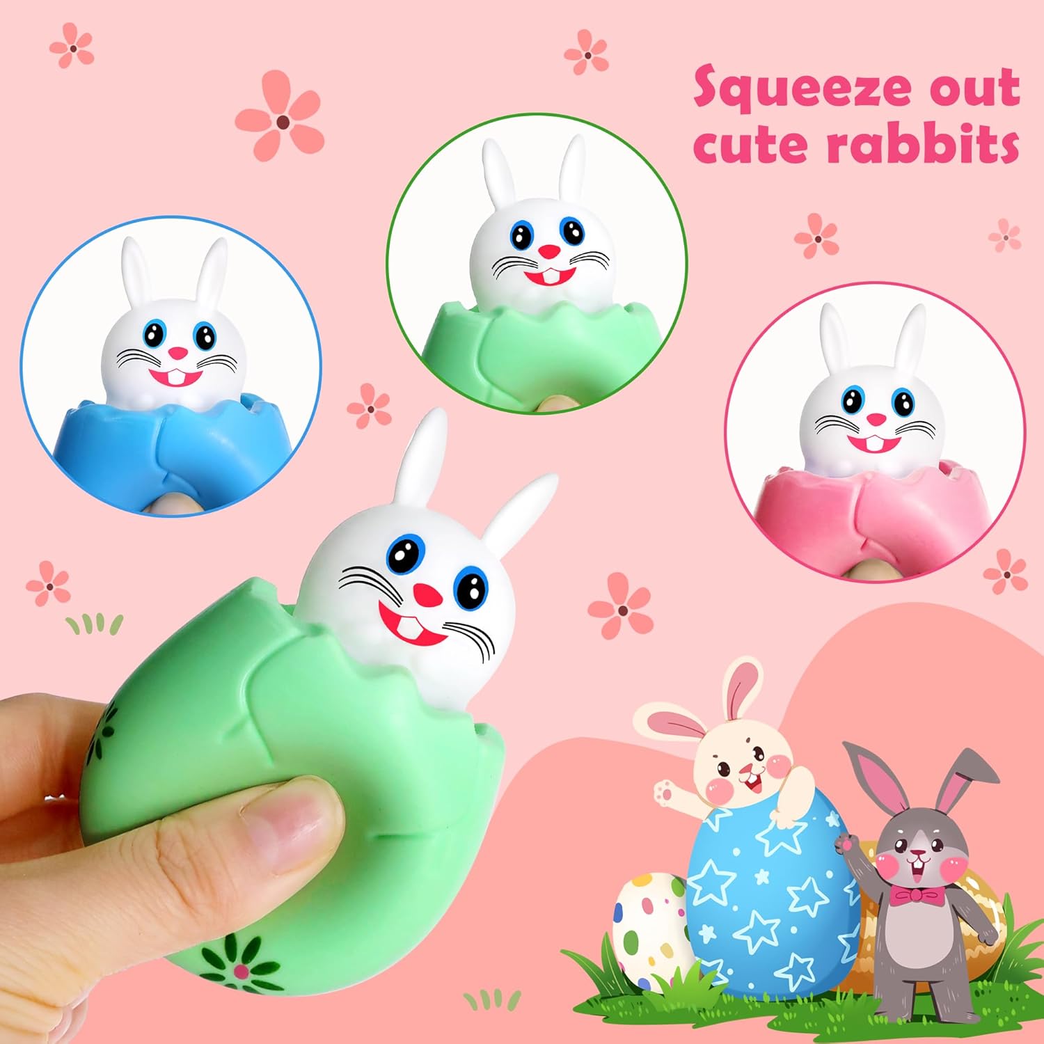 RunNico 12 Pack Squishy Bunny Easter Eggs - Stress Relief Rabbit Squeeze Toys for Fidgeting & Anxiety
