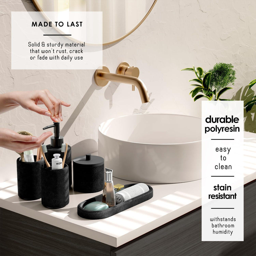 Clara Clark Bathroom Set - Black Bathroom Accessories Set, 19PC Bathroom Accessory Set, Bathroom Sets with Shower Curtain Set, Soap Dispenser & Toothbrush Holder