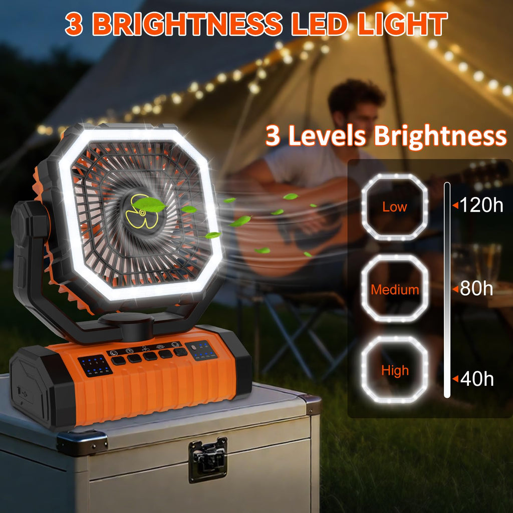 ZioeYiue Camping Fan Rechargeable, 20000mAh Large Battery Powered Fans, 4 Speed Rechargeable Fan with Remote, Cordless Battery Operated Fans with LED Light and Hanging Hook for Camp Tent Beach Outdoor