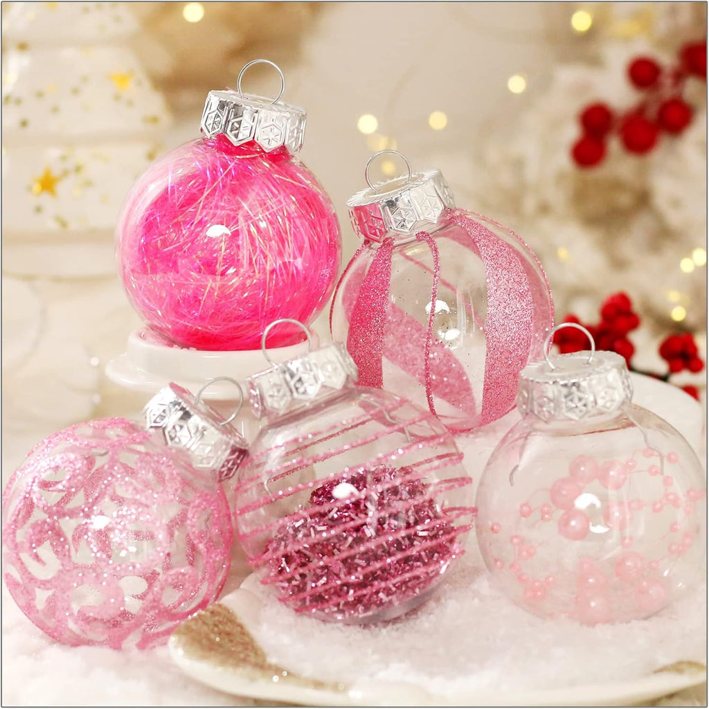 Skiennix 30-Piece Christmas Ornaments Set - Clear Pink Shatterproof Baubles for Holiday Decor